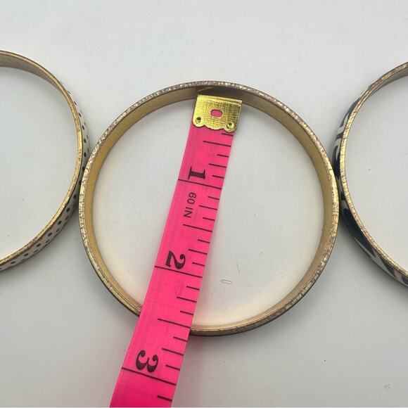J Crew Blue Enamel bangle bracelets set of 3 Floral Print Solid Polka Dot - Picture 7 of 9